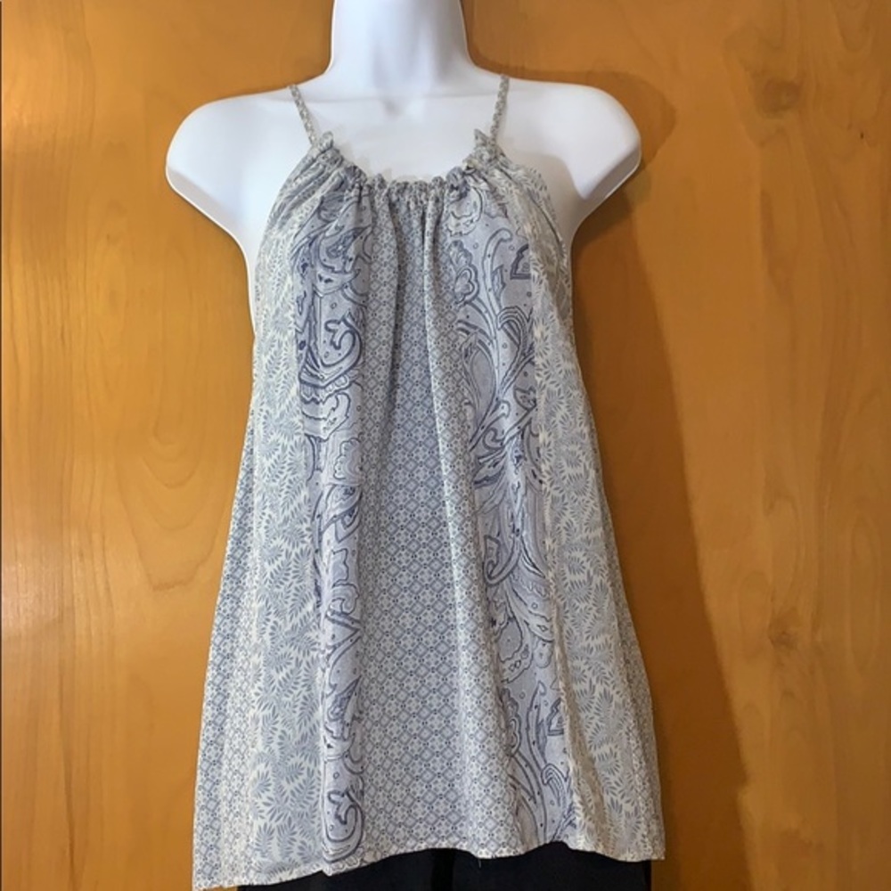 Joie blue pieced print lined flowery tank …
